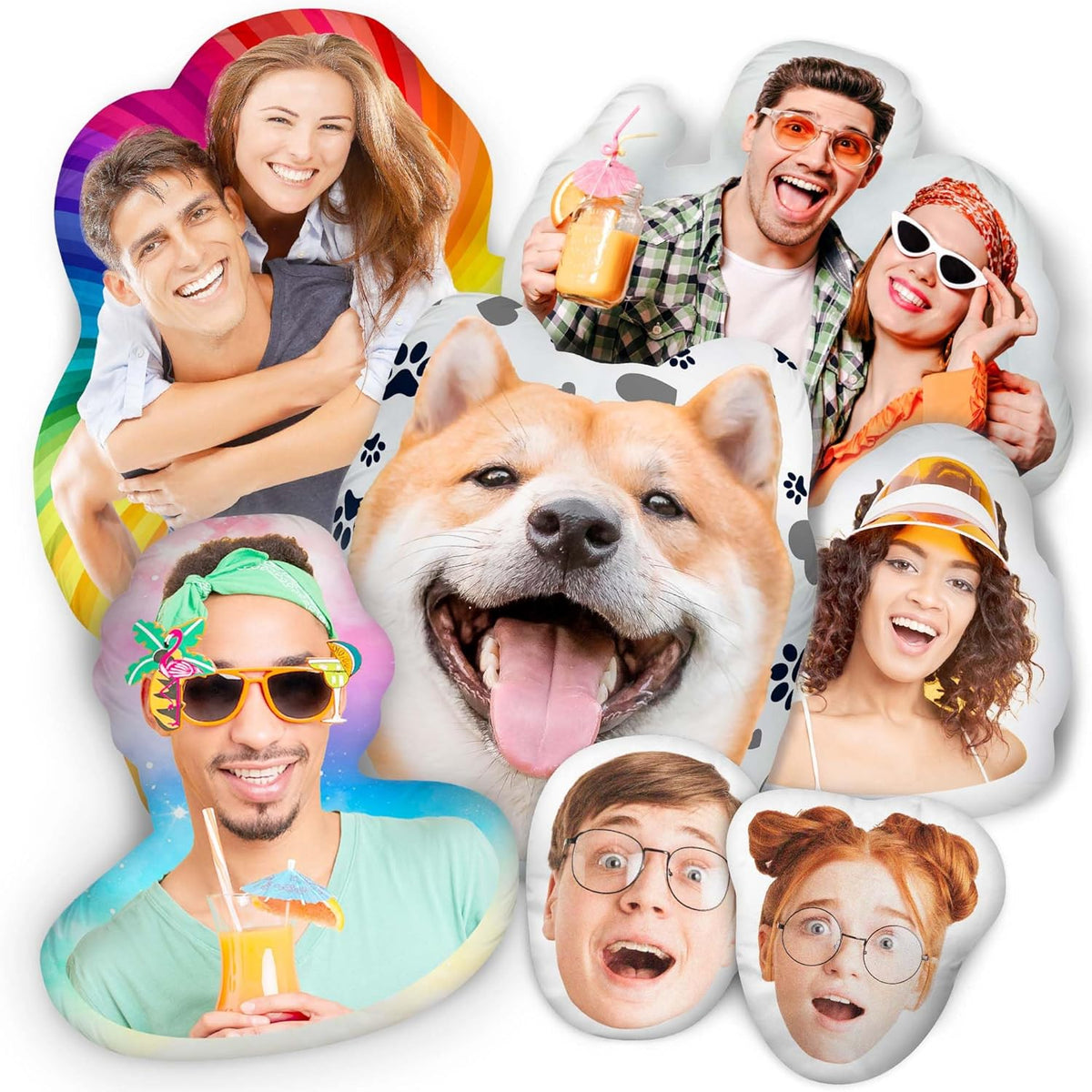 Custom shaped face pillow personalized human pet photo plush cushion main collage