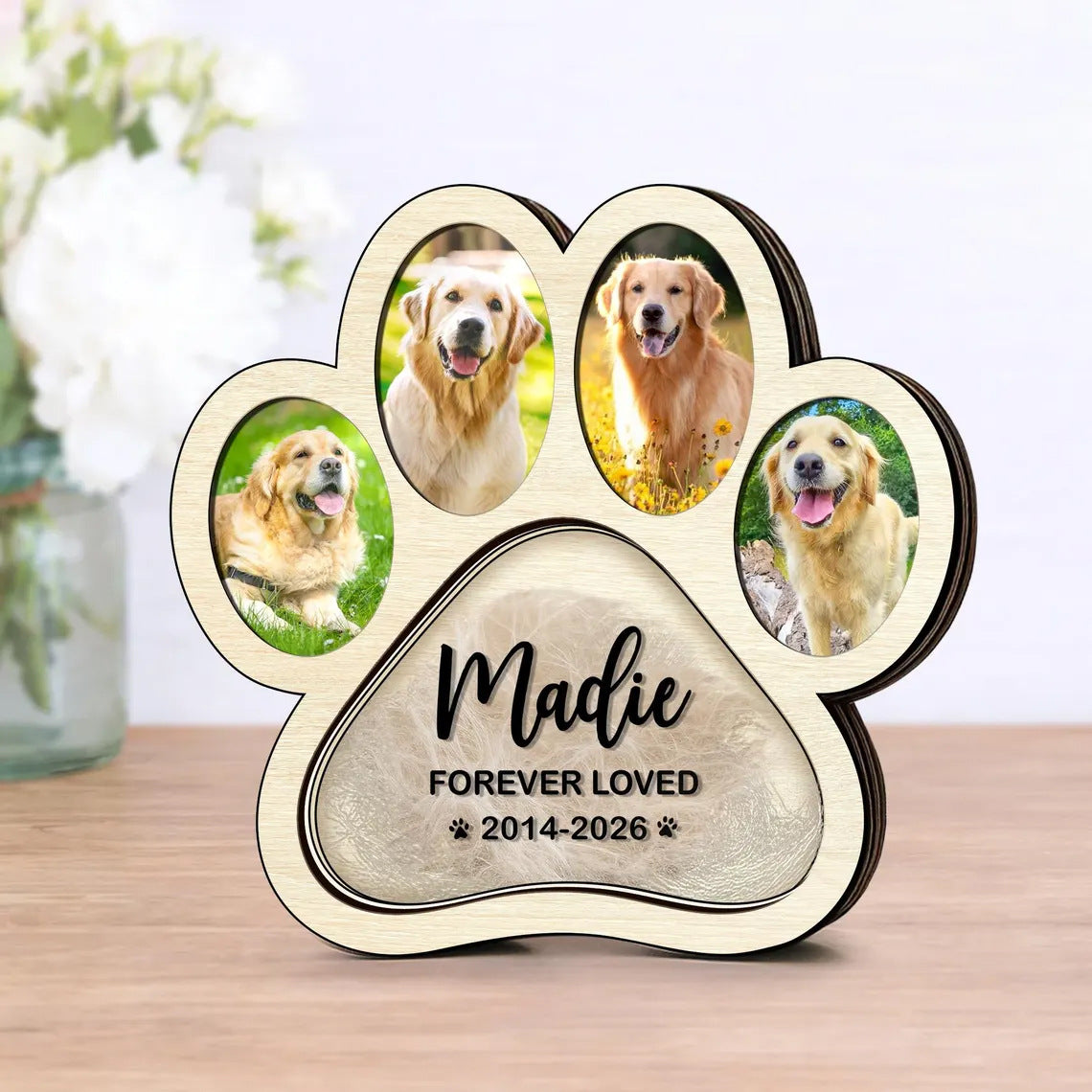 Personalized paw print pet memorial wooden frame