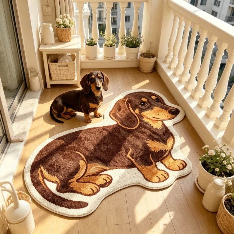 Custom Dachshund dog shaped faux cashmere rug, personalized pet portrait floor mat for home decor