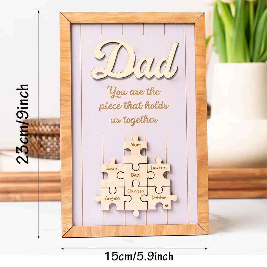 Personalized Dad Puzzle Wooden Frame Custom Engraved Name Father’s Day Table Sign