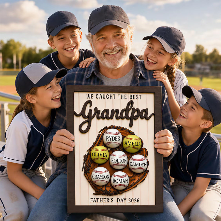 Custom name Daddy baseball glove wooden framed table decoration