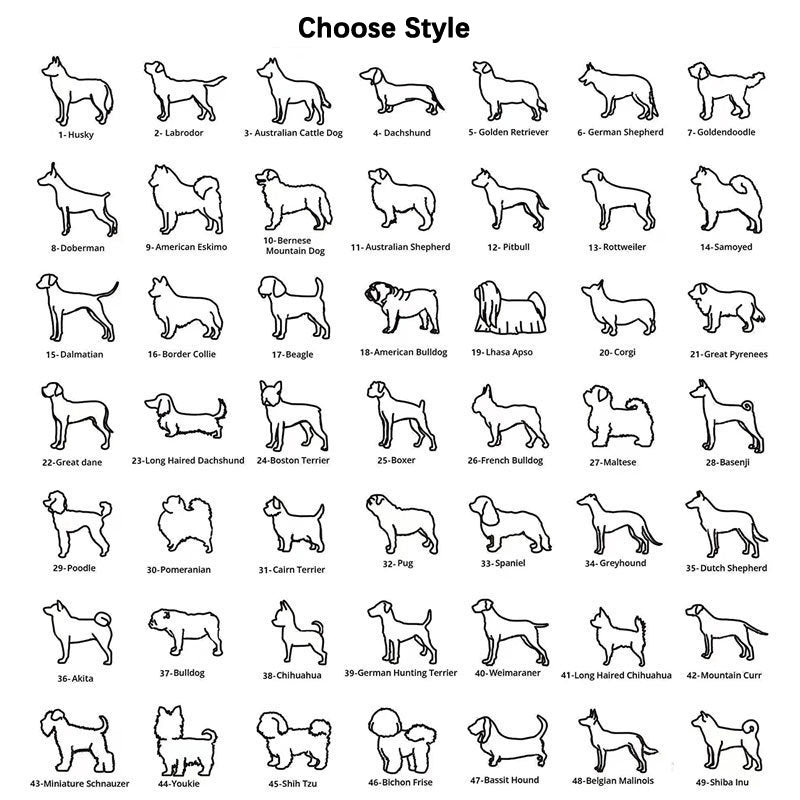 Full Dog Breed Silhouette Template Chart Customizable Pet Outline For Personalized Dog Name Necklace