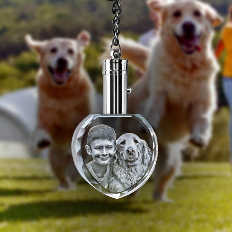 Pet Dog Remembrance Crystal Heart Keychain