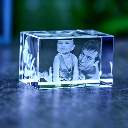 Dual Portrait 3D Laser Etched Clear Crystal Cube With LED Light