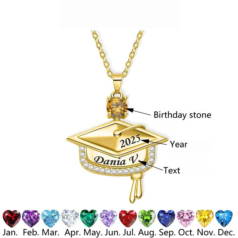 Marking diagram of engraving area and birthstone position on brass zircon graduation cap pendant
