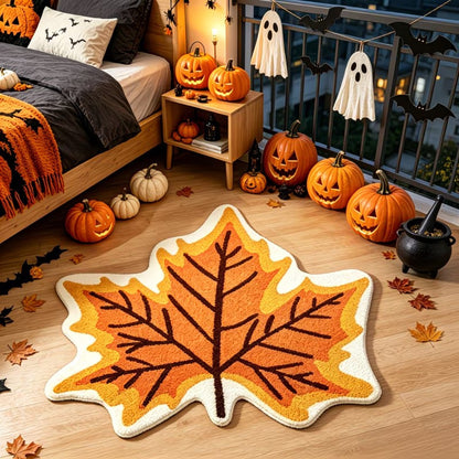 Single maple leaf faux cashmere rug, fall harvest shaped plush floor mat for entryway decor