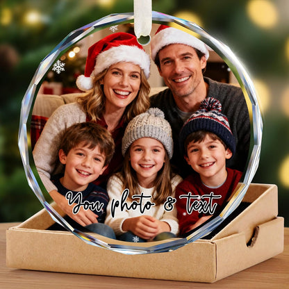 Family portrait personalized round acrylic Christmas keepsake ornament