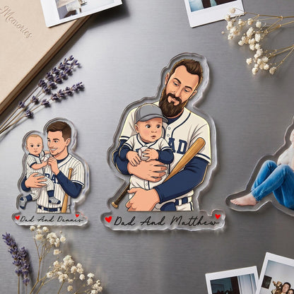 Flat lay personalized cartoon family portrait acrylic fridge magnet keepsakes
