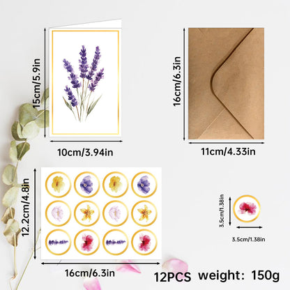 Size specification for watercolor wildflower blank greeting cards stationery set