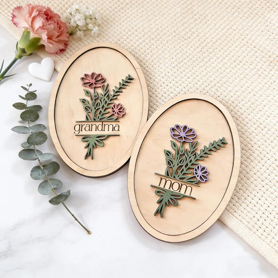 Assorted personalized flower oval wooden custom name