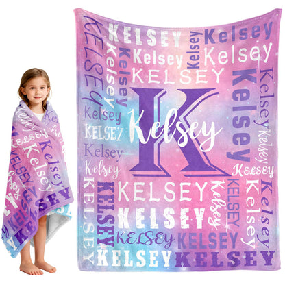 Galaxy pastel custom name fleece blanket bedtime kids use