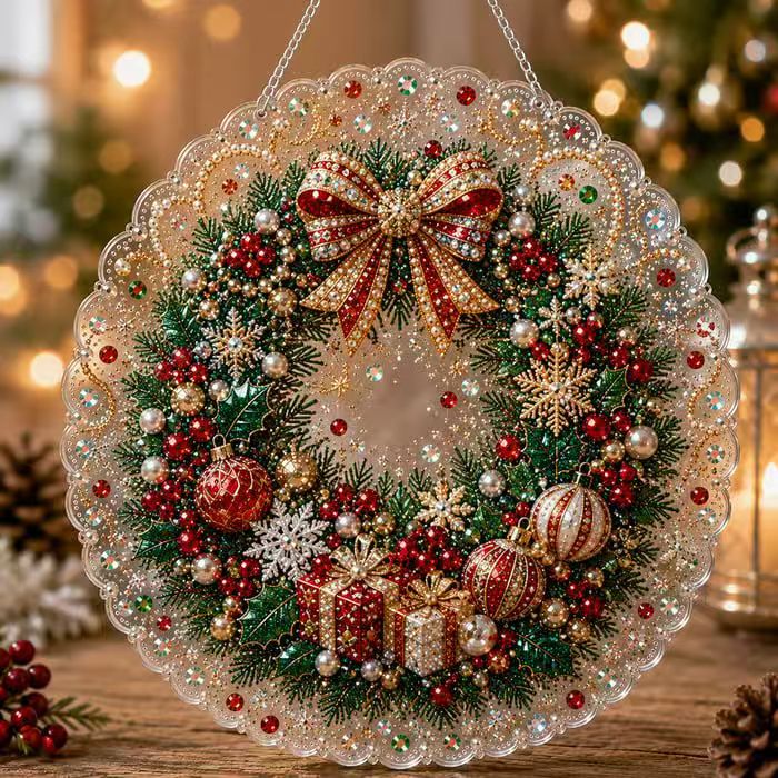 Gift Wreath Acrylic Round Christmas Door Hanger
