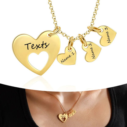 Custom multi heart name necklace gold tone daily wear shot, sentimental family keepsake pendant for women