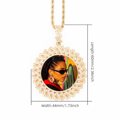 Size Measurement Chart Gold Geometric Square CZ Custom Photo Medallion Pendant Cubic Zirconia Frame Personalized Portrait Necklace Dimension Reference