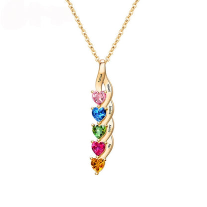 Gold Plated Twist Frame 6 Heart Birthstone Pendant Personalized Family Keepsake Necklace Hypoallergenic Brass Jewelry