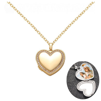 Gold Plated Brass Smooth Polished Heart Locket With Full CZ Border Openable Pendant For Storing Personal Tiny Portrait Photos