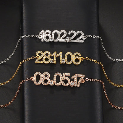 Three-tone custom engraved date number necklaces, anniversary birth date personalized memory pendants set