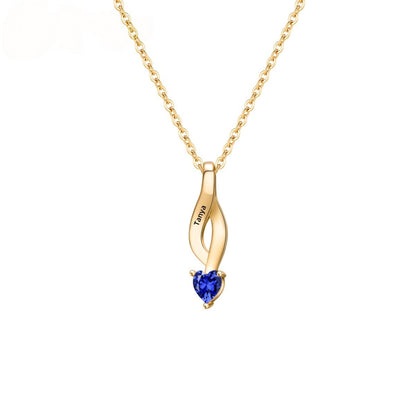 Gold Spiral Single Heart Birthstone Pendant Dainty Adjustable Cable Chain Personalized Women Jewelry