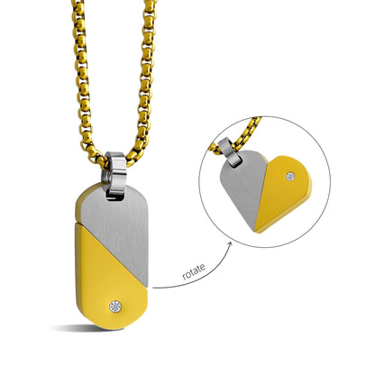 Gold Silver Two Tone Split Heart Dog Tag Personalized Engraved Name Couple Matching Pendant Stainless Steel Jewelry