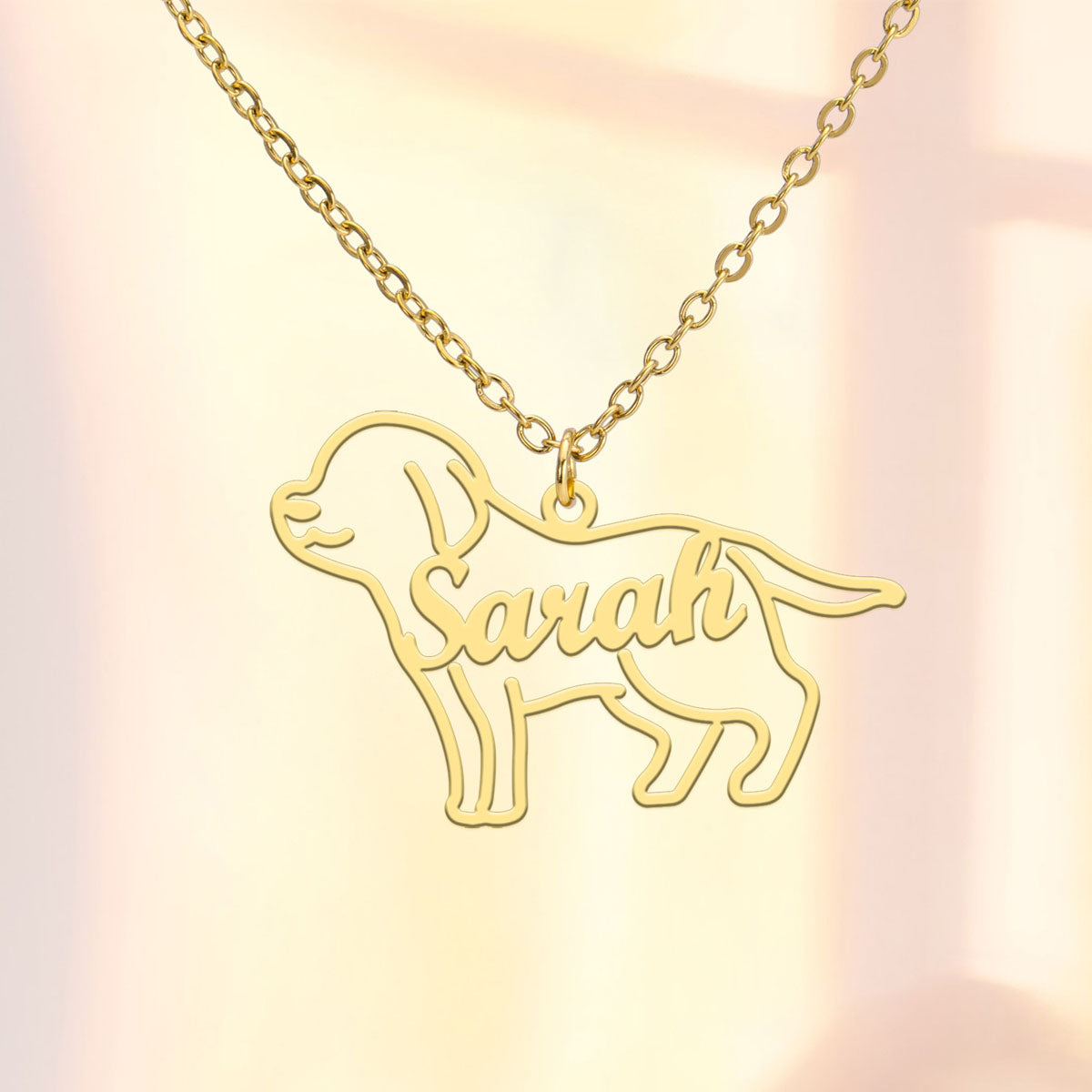 Golden Retriever Custom Pet Name Necklace Hollow Dog Breed Silhouette Personalized Engraved Pendant For Women
