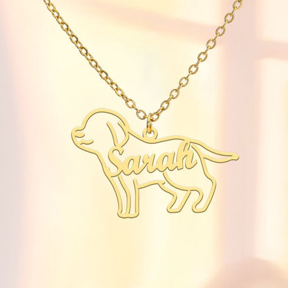 Golden Retriever Custom Pet Name Necklace Hollow Dog Breed Silhouette Personalized Engraved Pendant For Women