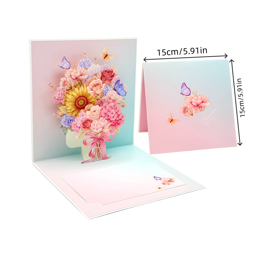 Gradient pastel flower vase pop up card measurement chart