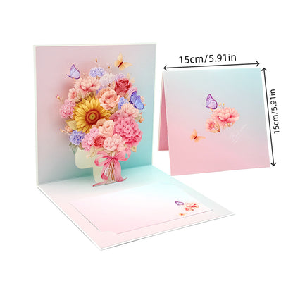 Gradient pastel flower vase pop up card measurement chart