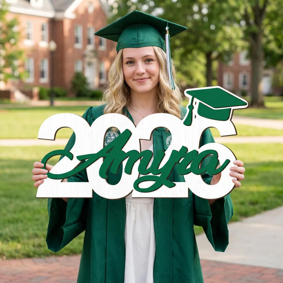 Green custom name graduation wooden sign graduation photoshoot prop