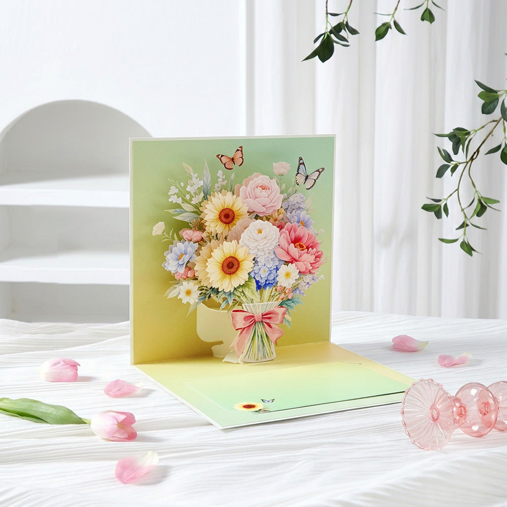 Light green floral pop up greeting card home table display
