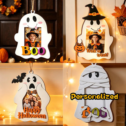 Cute Boo ghost wooden photo frame hanging ornament
