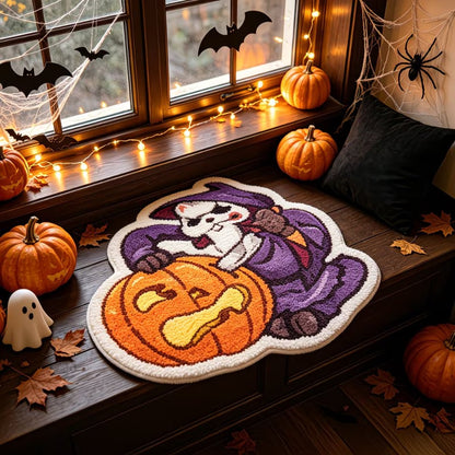 Cartoon witch pumpkin shaped faux cashmere rug, cute Halloween decorative floor mat