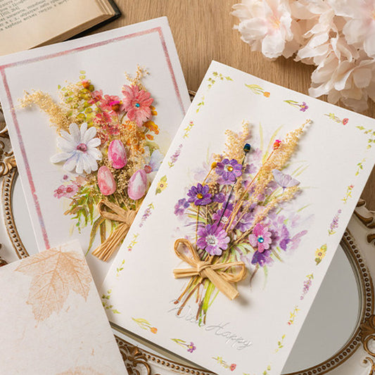 Handmade pressed dried flower bouquet greeting card thank you note card
