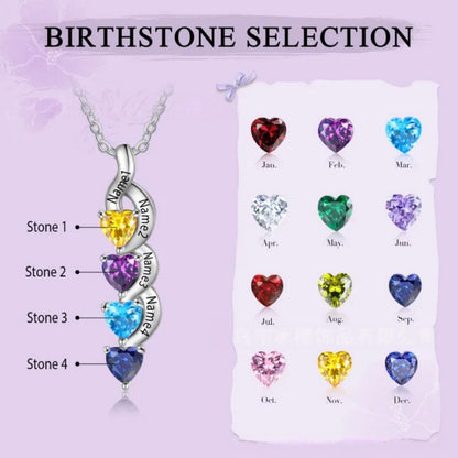 Heart Birthstone Color Selection Chart All 12 Month Cubic Zirconia Stones For Custom Family Multi Heart Twist Necklace