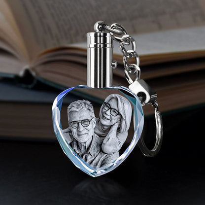 Engraved Photo Heart Crystal Memorial Keychain