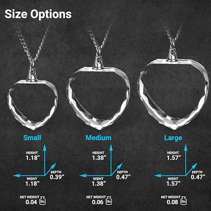 3 Sizes Heart Crystal Photo Pendant Size Chart