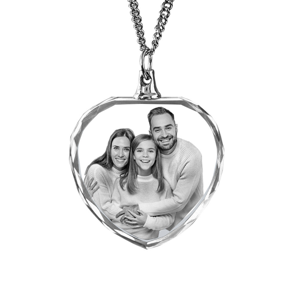 Heart Shaped Custom Photo Crystal Pendant Necklace