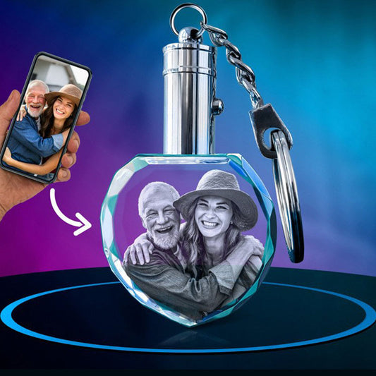 Personalized Heart Crystal Ashes Urn Photo Keychain