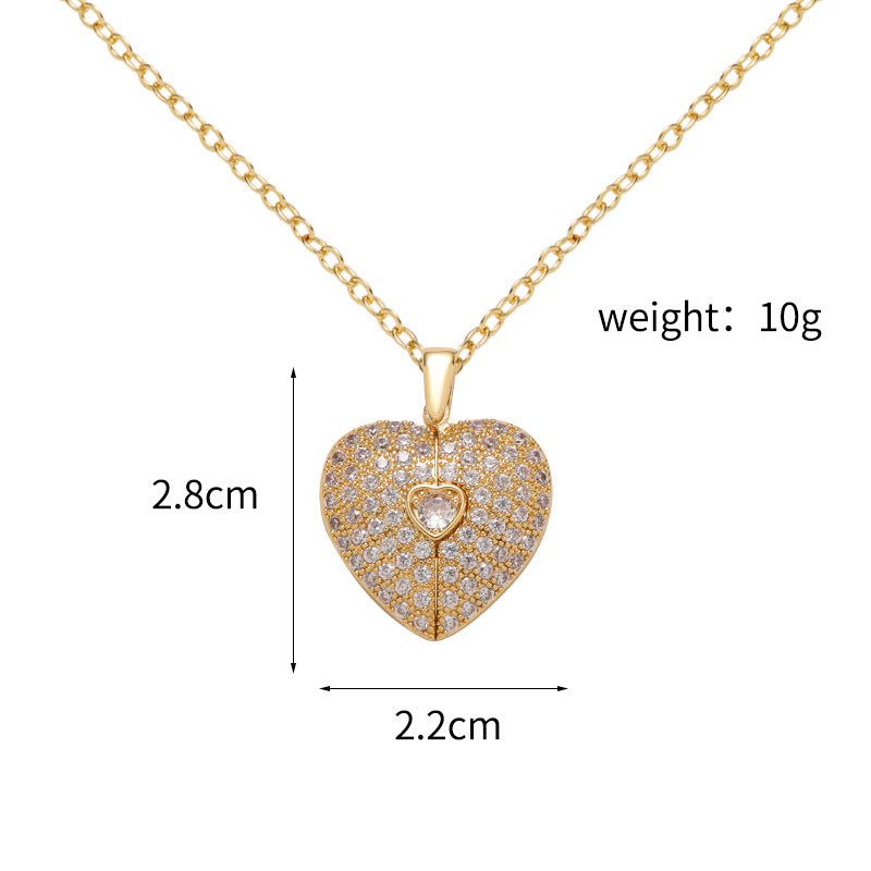 2.8\*2.3cm Size Chart Brass Cubic Zirconia Angel Wing Heart Locket Necklace Weight Specification Diagram