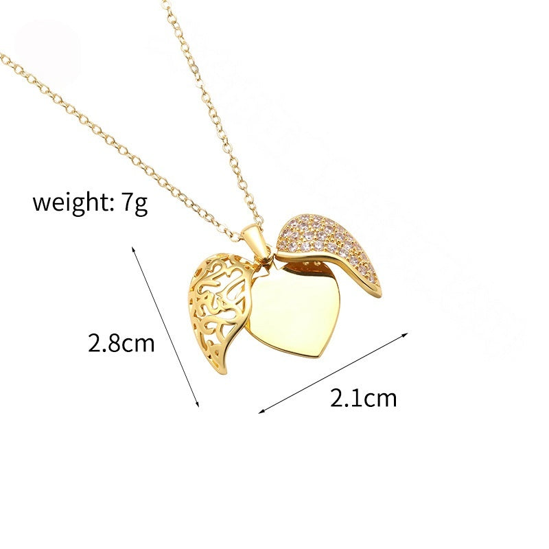 Size & Weight Diagram Brass Angel Wing Openable Heart Locket Necklace Custom Engraved Memory Pendant Dimension Chart