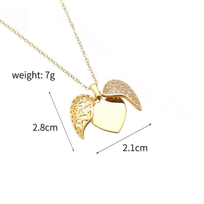Size & Weight Diagram Brass Angel Wing Openable Heart Locket Necklace Custom Engraved Memory Pendant Dimension Chart