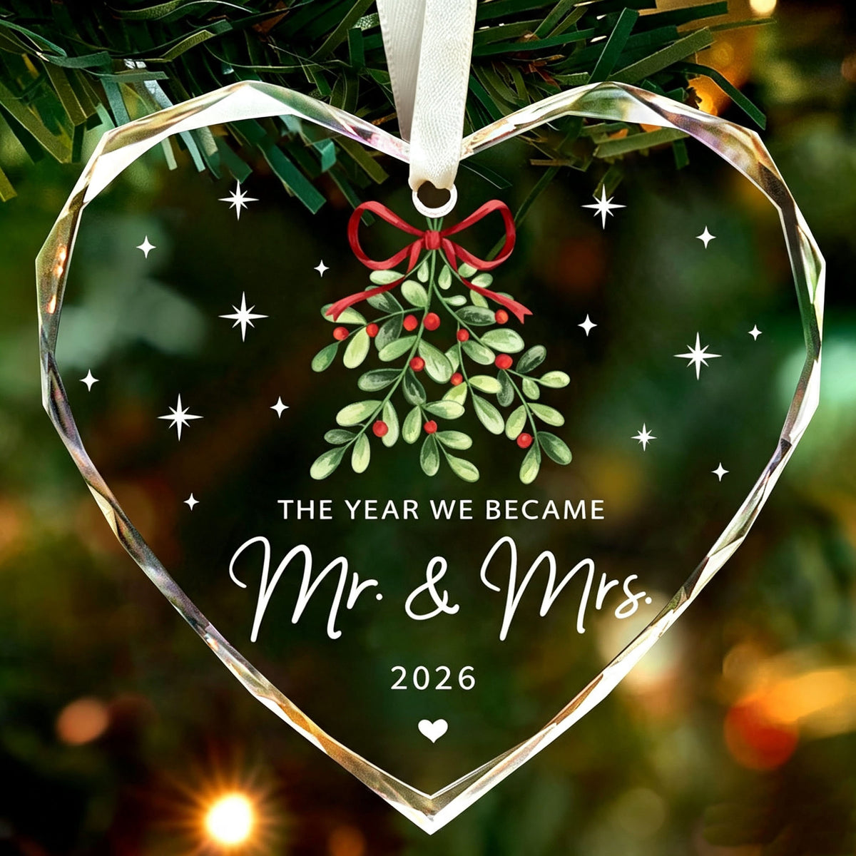 Heart crystal Mr & Mrs wedding Christmas ornament keepsake