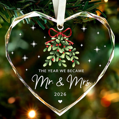 Heart crystal Mr & Mrs wedding Christmas ornament keepsake