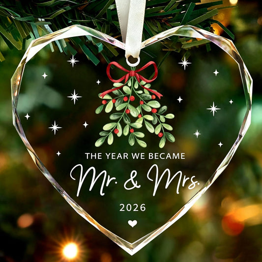 Heart crystal Mr & Mrs wedding Christmas ornament keepsake