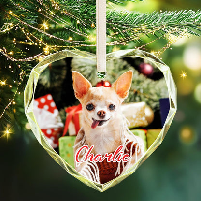 Heart shaped custom pet photo memorial Christmas keepsake ornament