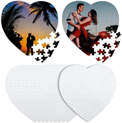 Heart shaped custom photo jigsaw puzzle blank template and finished romantic couple picture puzzles, sentimental heart keepsake puzzle styles showcase