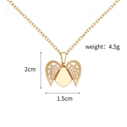 Size & Weight Diagram Brass Cubic Zirconia Guardian Angel Wing Heart Locket Pendant Dimension & Weight Reference Chart