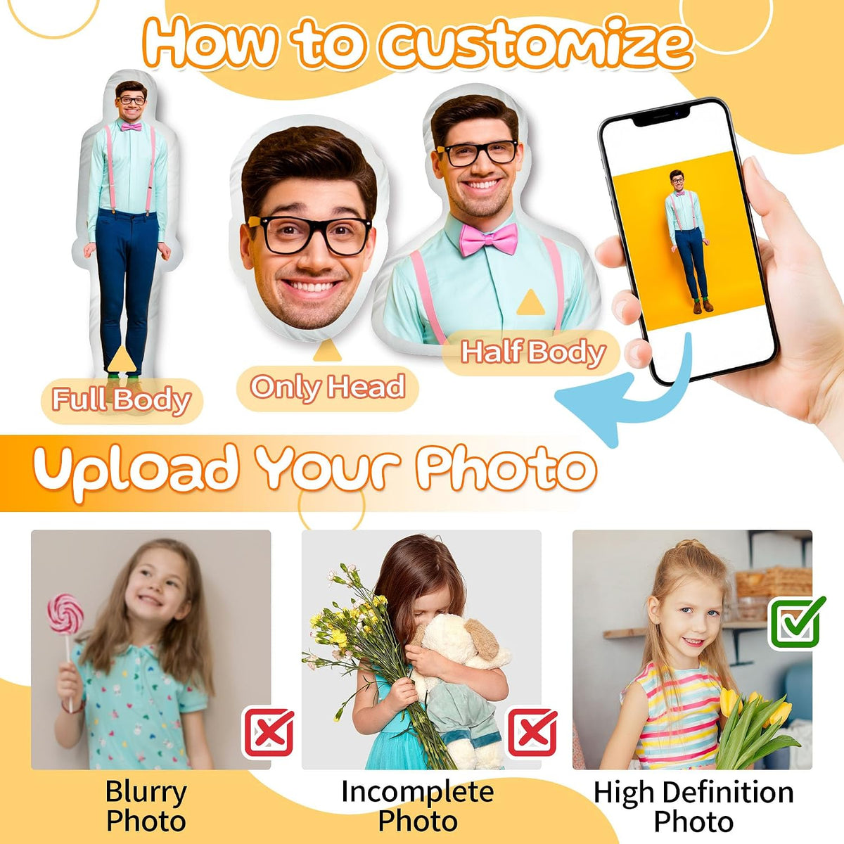 How to customize photo pillow step by step upload guide infographic