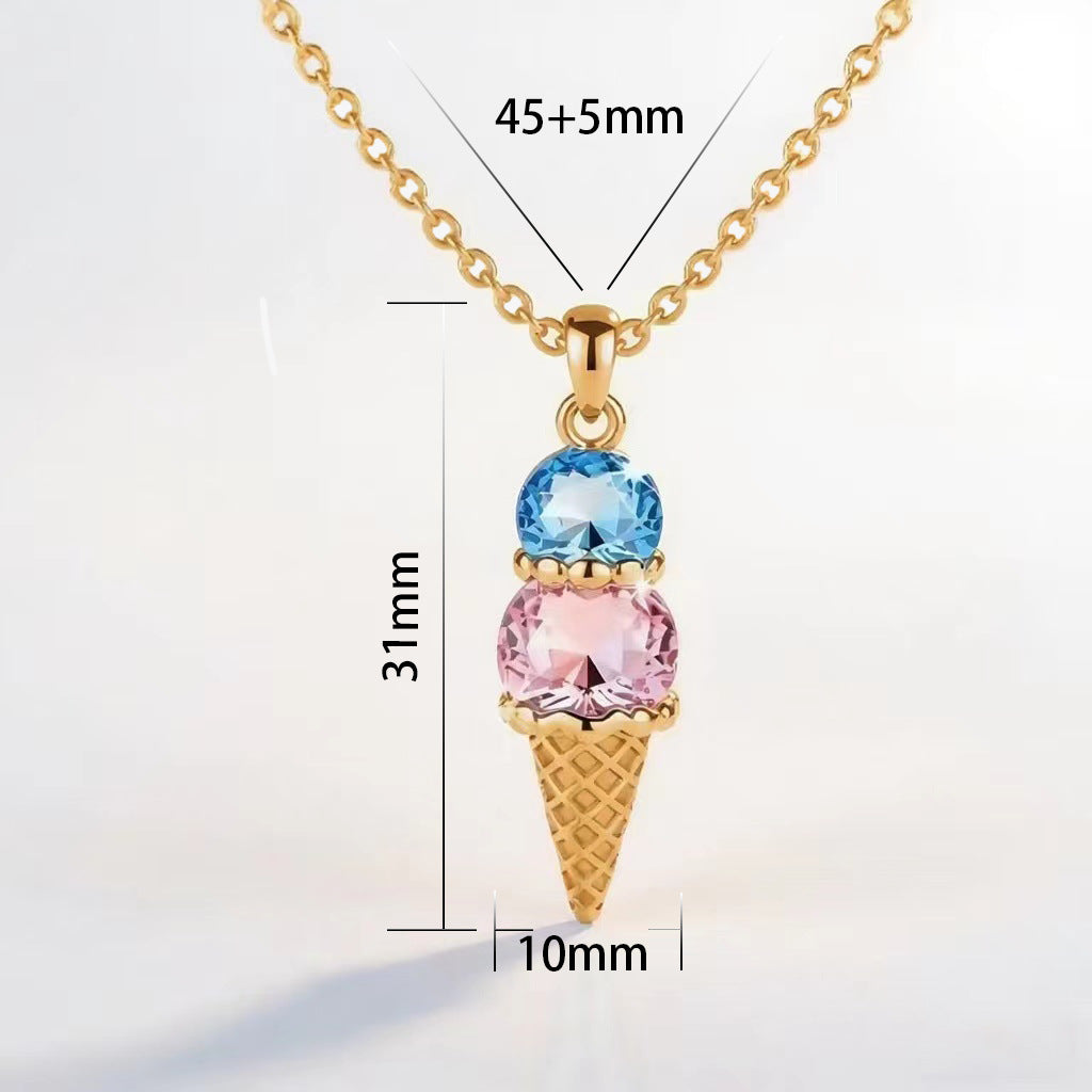 Length and width dimension schematic diagram for brass dual birthstone ice cream pendant and matched cable chain