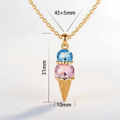Length and width dimension schematic diagram for brass dual birthstone ice cream pendant and matched cable chain