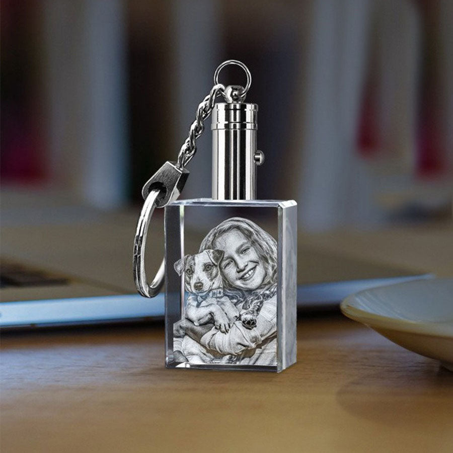Clear Cube Crystal Photo Urn Keychain Home Desktop Decor Memorial Keepsake